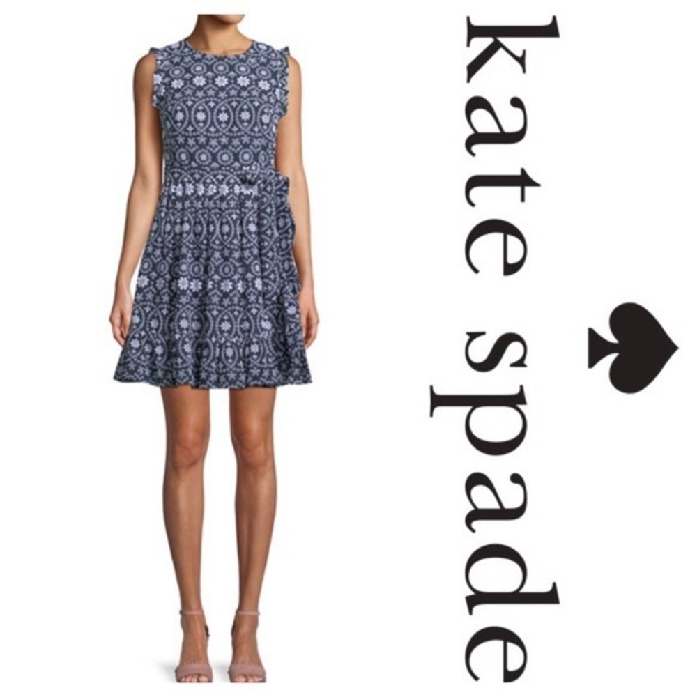 Kate Spade New York Sleeveless Eyelet Wrap Dress Shore Thing, Navy/White (8)